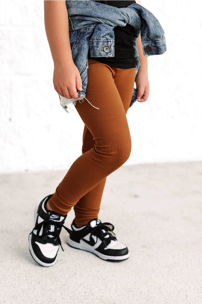 Bamboo Rib Leggings- Bark