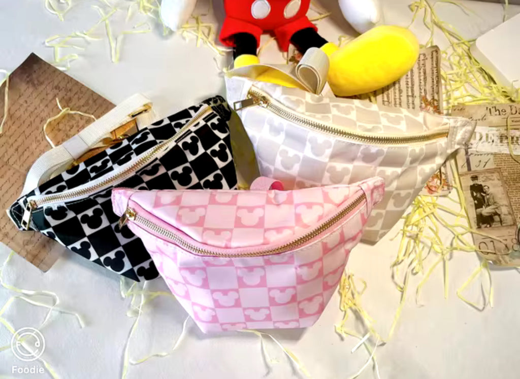 Checkered Pink Mickey Fanny Pack / Cross Body Bag