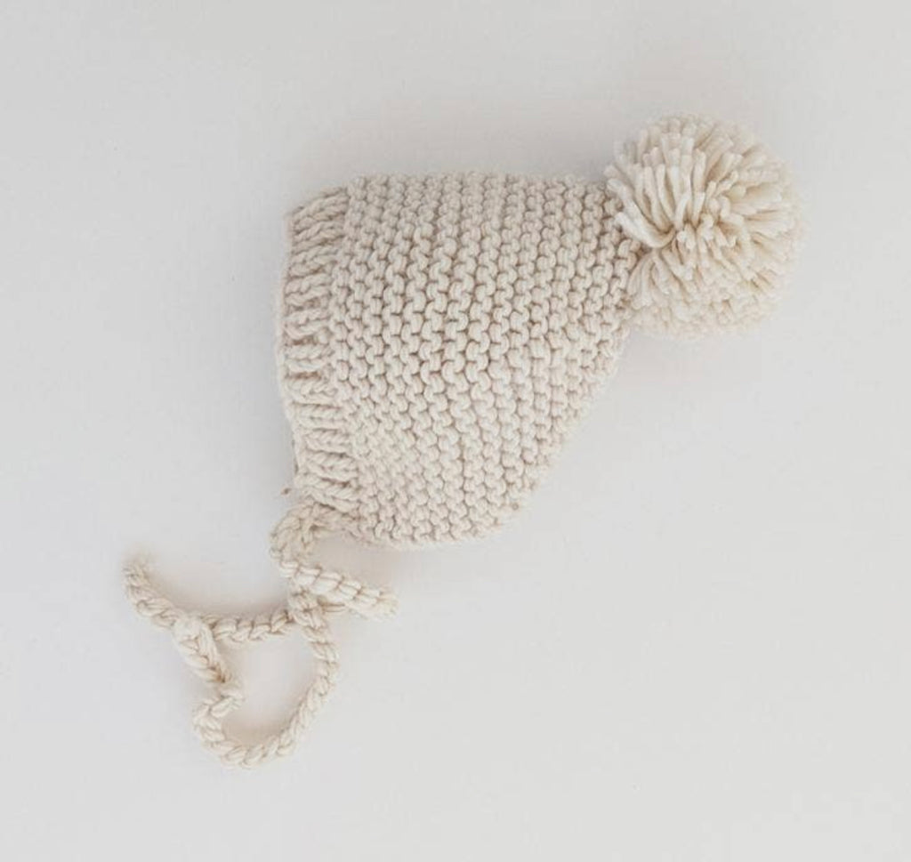Natural Garter Stitch Knit Bonnet