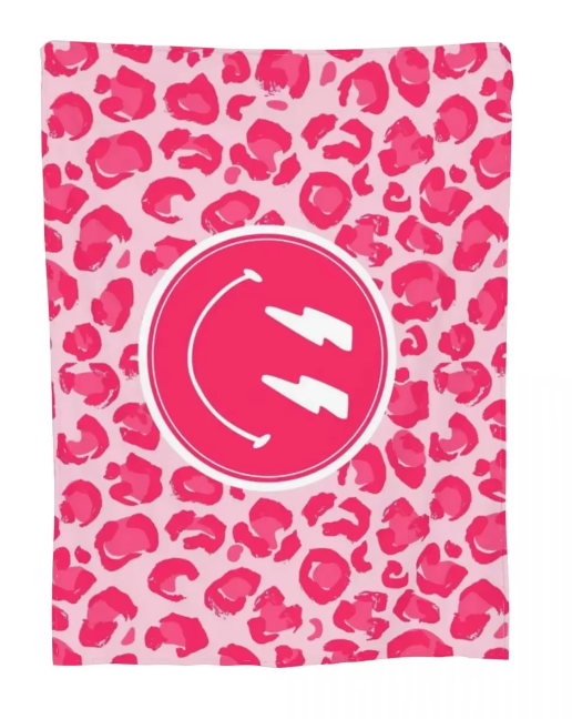 Preppy Smiley Leopard Throw Blanket (Pre-Order)