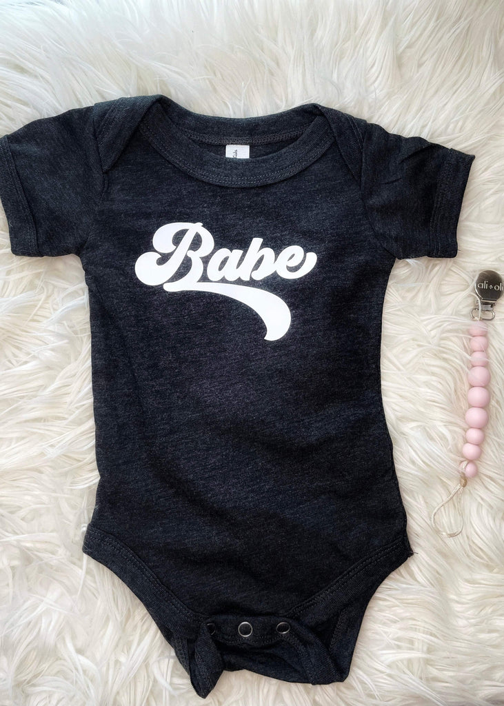 Babe Retro Baby Onsie and Toddler Tee in Charcoal Black - 13