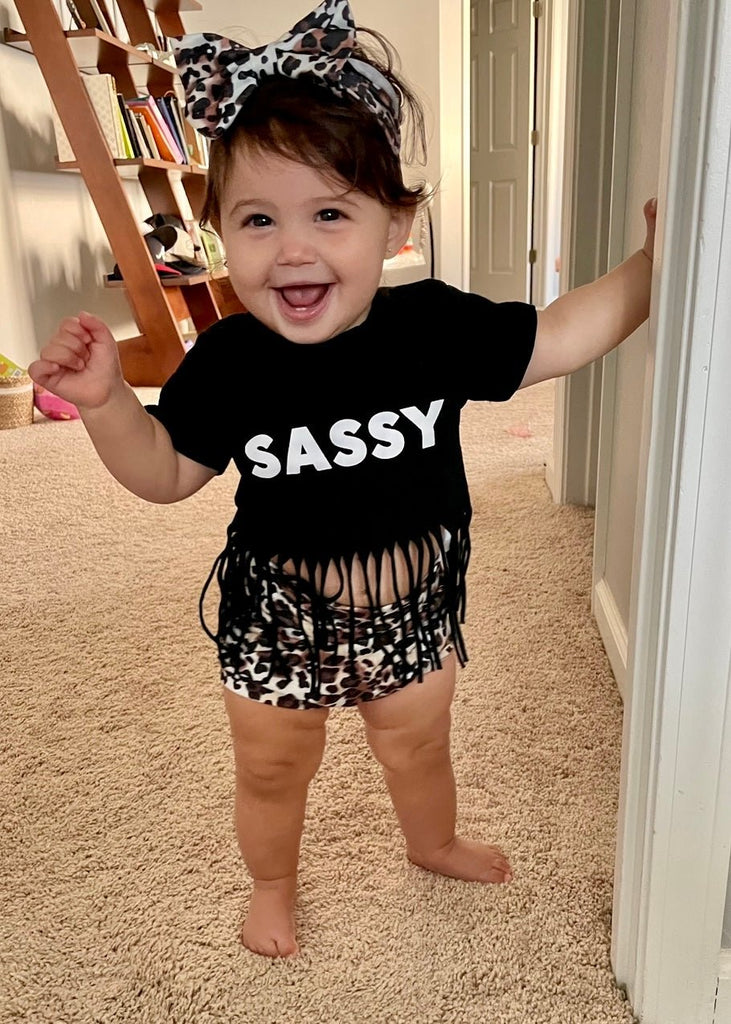 Baby Girl Sassy Girl Set in Black or White Cheetah