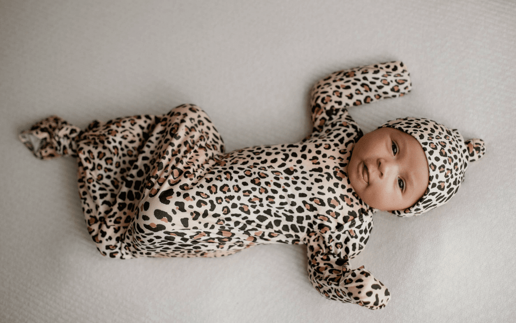 Newborn Leopard Knotted Gown and Bow
