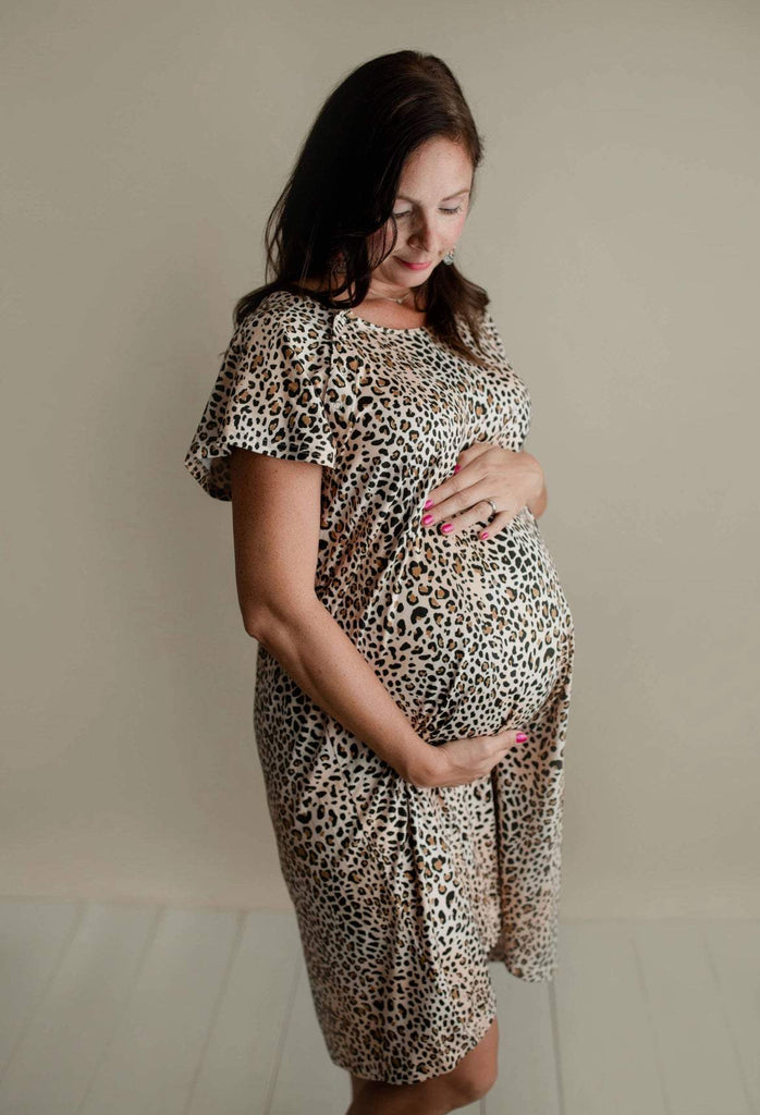 Leopard Maternity Mommy Labor and Delivery/ Nursing Gown | Lennon + Sage Co