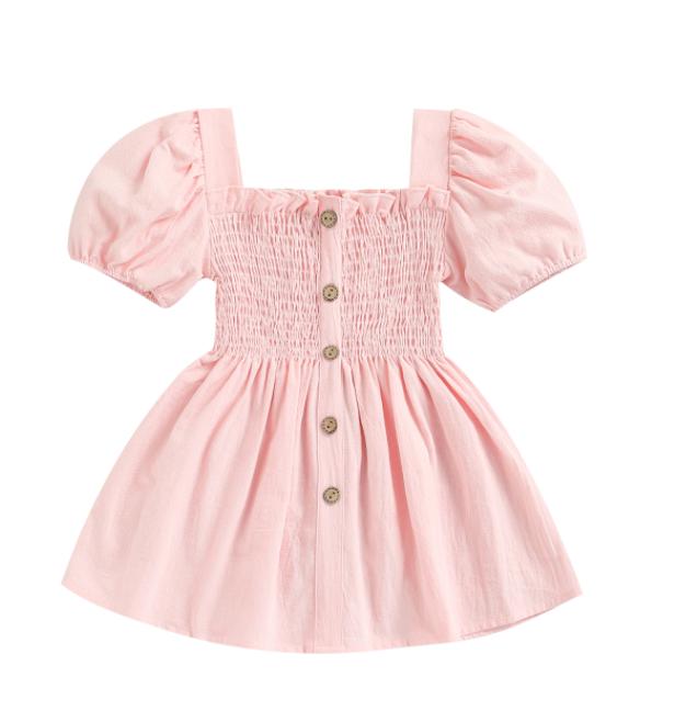 Toddler girl pink puff sleeve dress