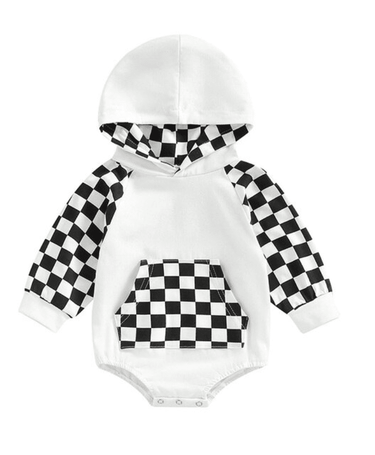 Checkered Hooded Long Sleeve Romper | Lennon + Sage Co