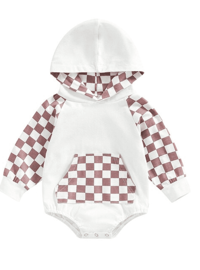 Checkered Hooded Long Sleeve Romper | Lennon + Sage Co