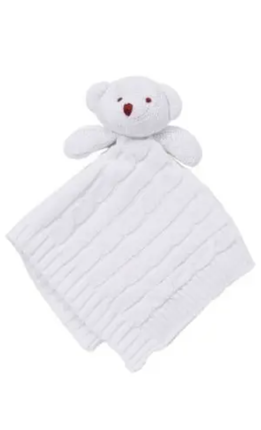 White Cable Knit Bear Security Blanket