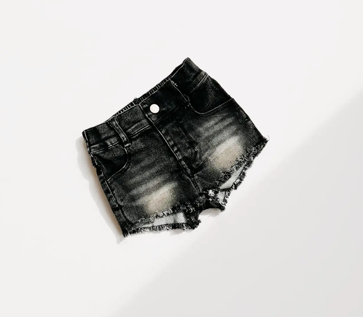 Girl's Faded Black Denim Shorts