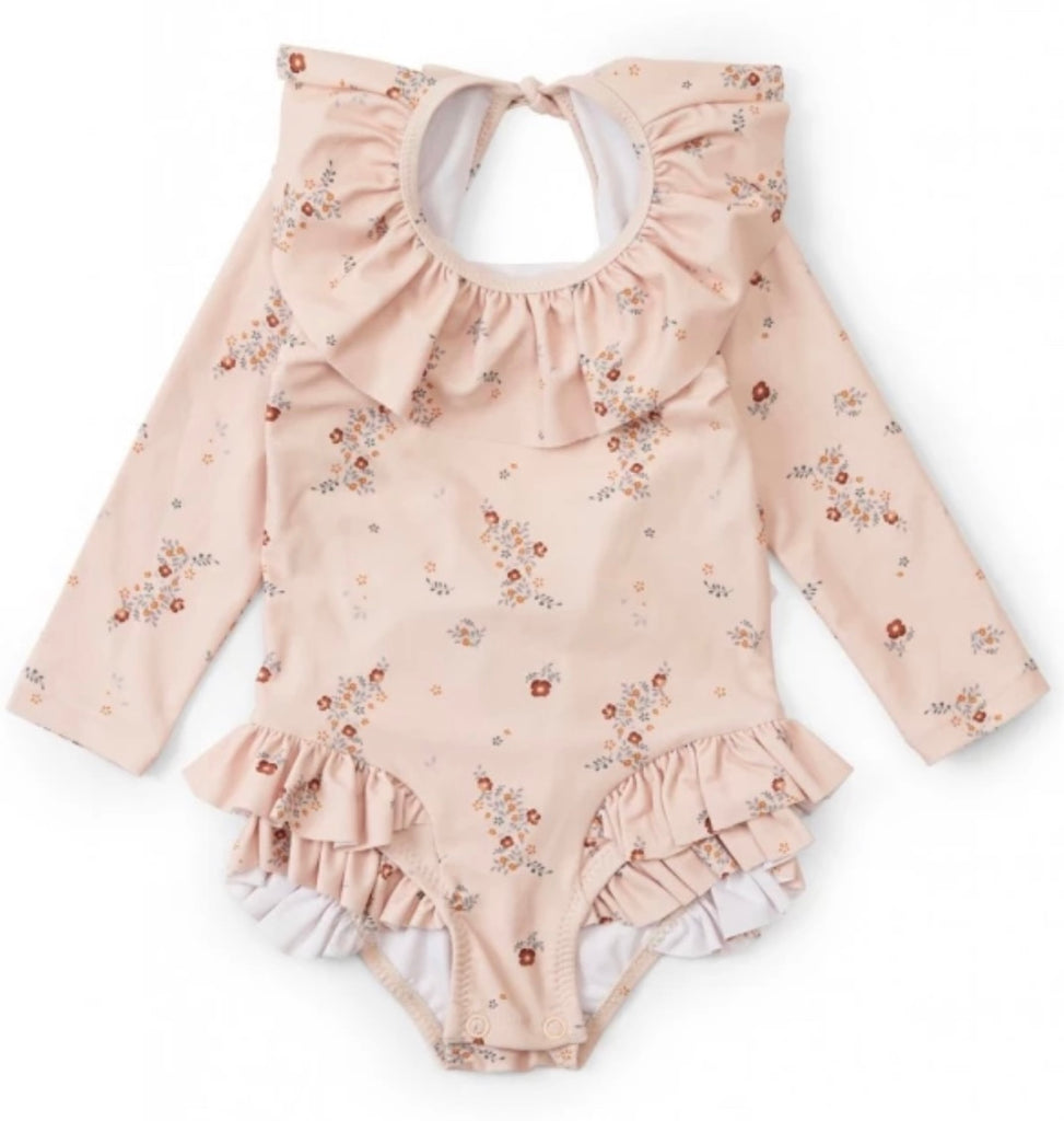 Baby girl toddler girl flower ruffle rashguard one piece swimsuit
