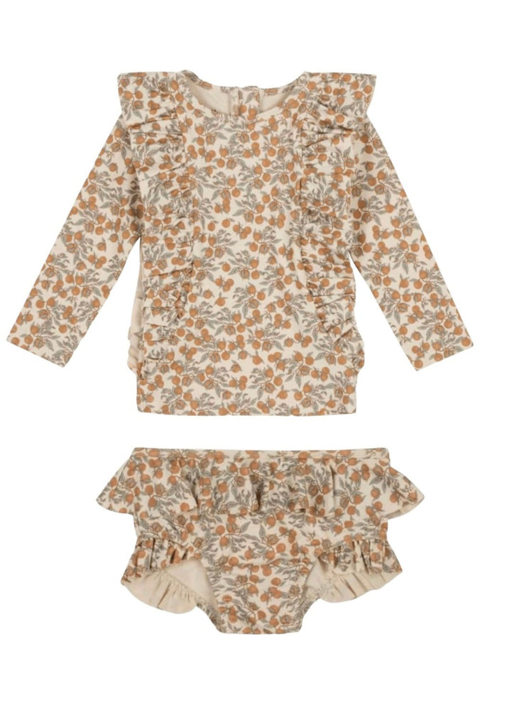 Baby girl toddler girl fruit ruffled rashguard swimsuit set