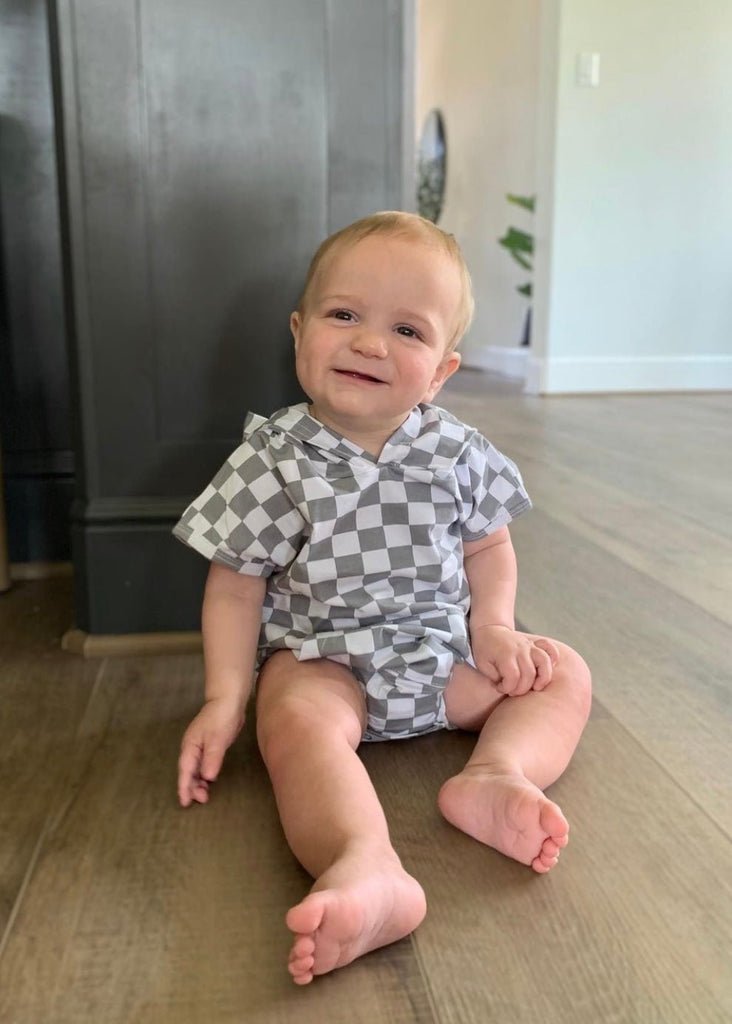 Unisex baby unisex toddler gray checkered hooded romper