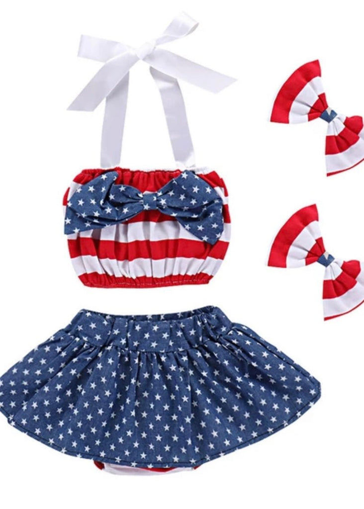 Toddler girl stripes and polka dots 4th of july set