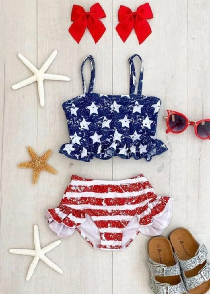 Toddler girl stars and stripes 4th of july bathing suit