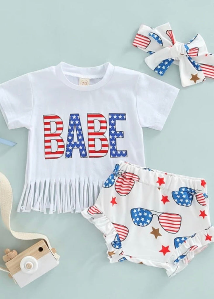 Baby girl toddler girl american babe 4th of july tassel set