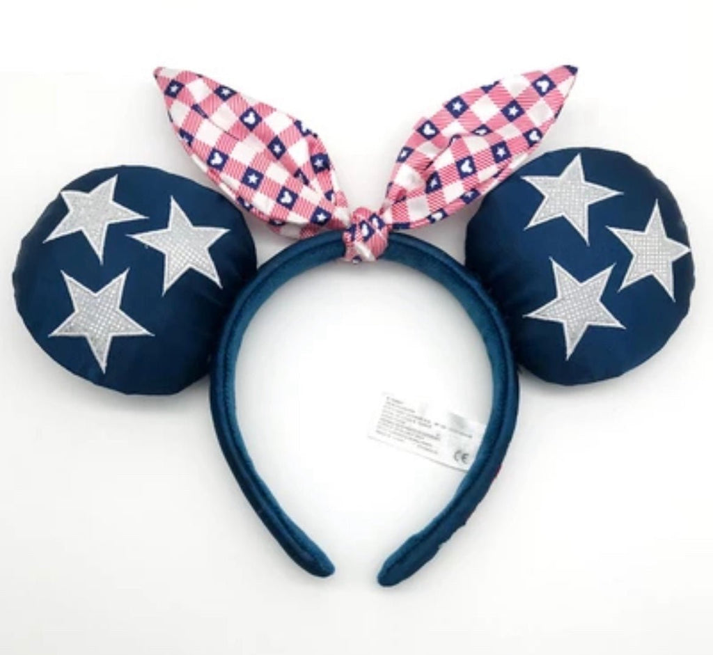 Baby girl toddler girl Minnie mouse blue stars 4th of july headband