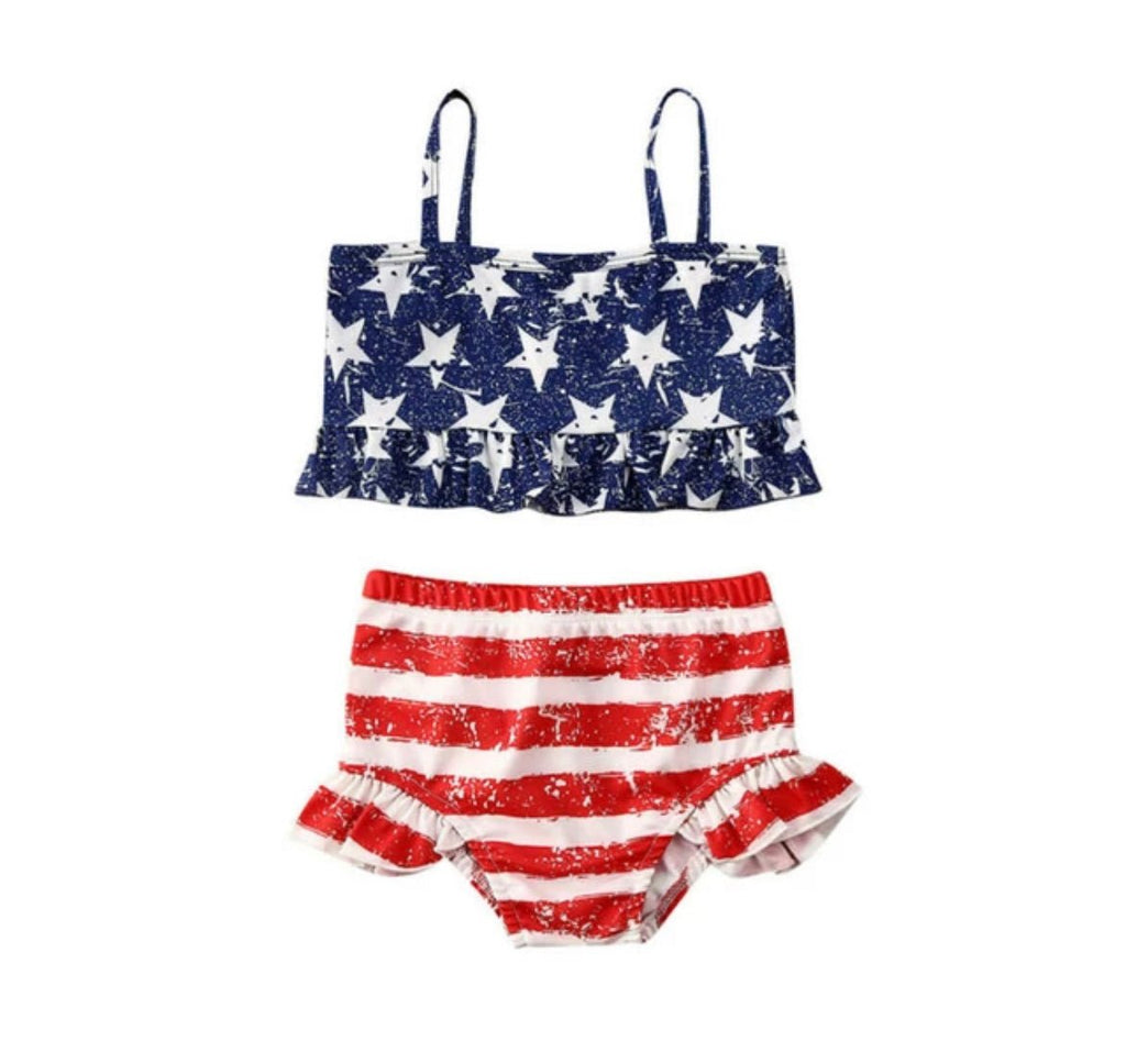 Toddler girl stars and stripes 4th of july bathing suit