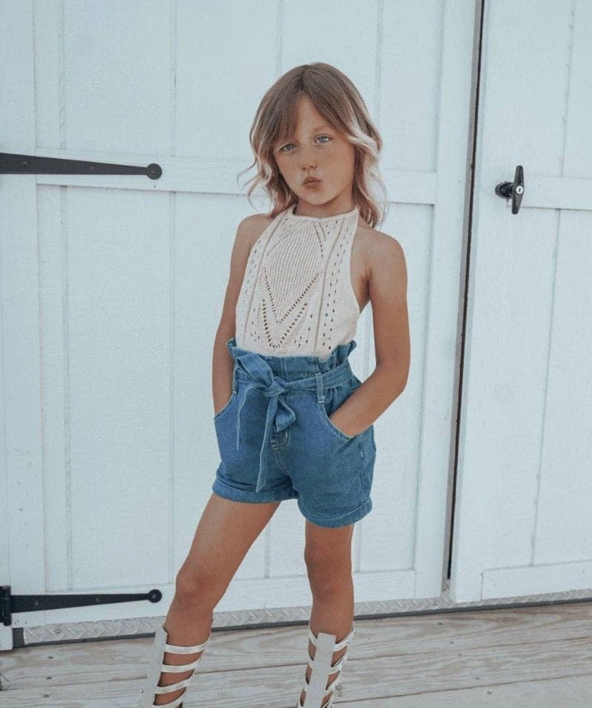 Toddler girl quinn tie-waist denim blue jean shorts
